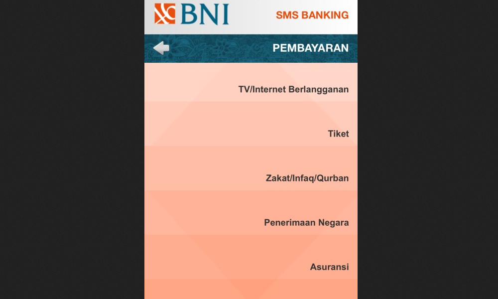 Metode akses BNI SMS banking