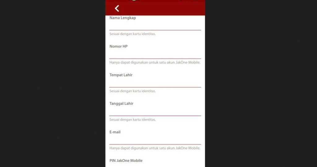 Registrasi JakOne Mobile - Pengisian formulir pendaftaran