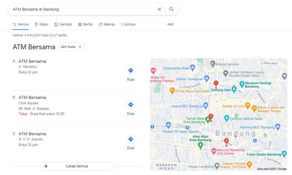 Cara Mencari ATM Bersama Terdekat Melalui Pencarian Google