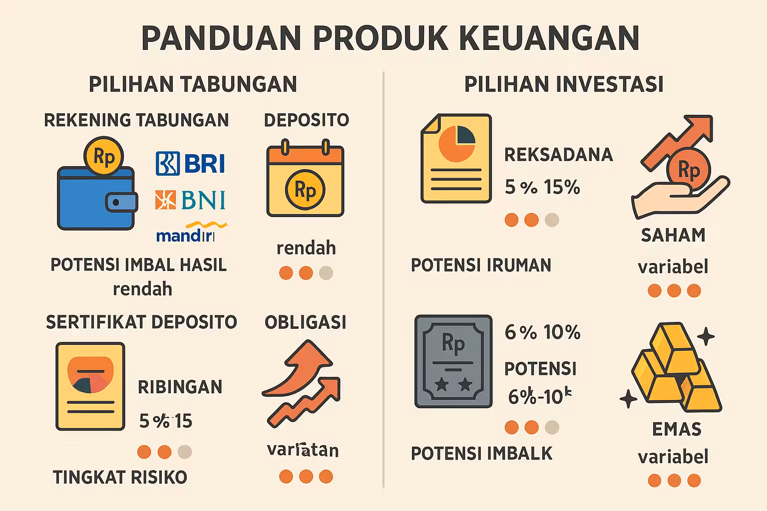 Panduan produk keuangan Indonesia - tabungan, deposito, reksadana, saham dengan tingkat return