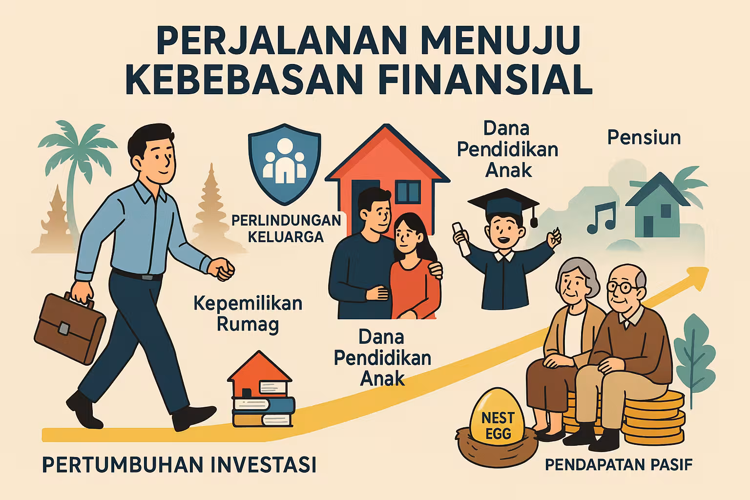 Perjalanan kebebasan finansial - tahapan hidup dan manfaat investasi untuk keluarga Indonesia