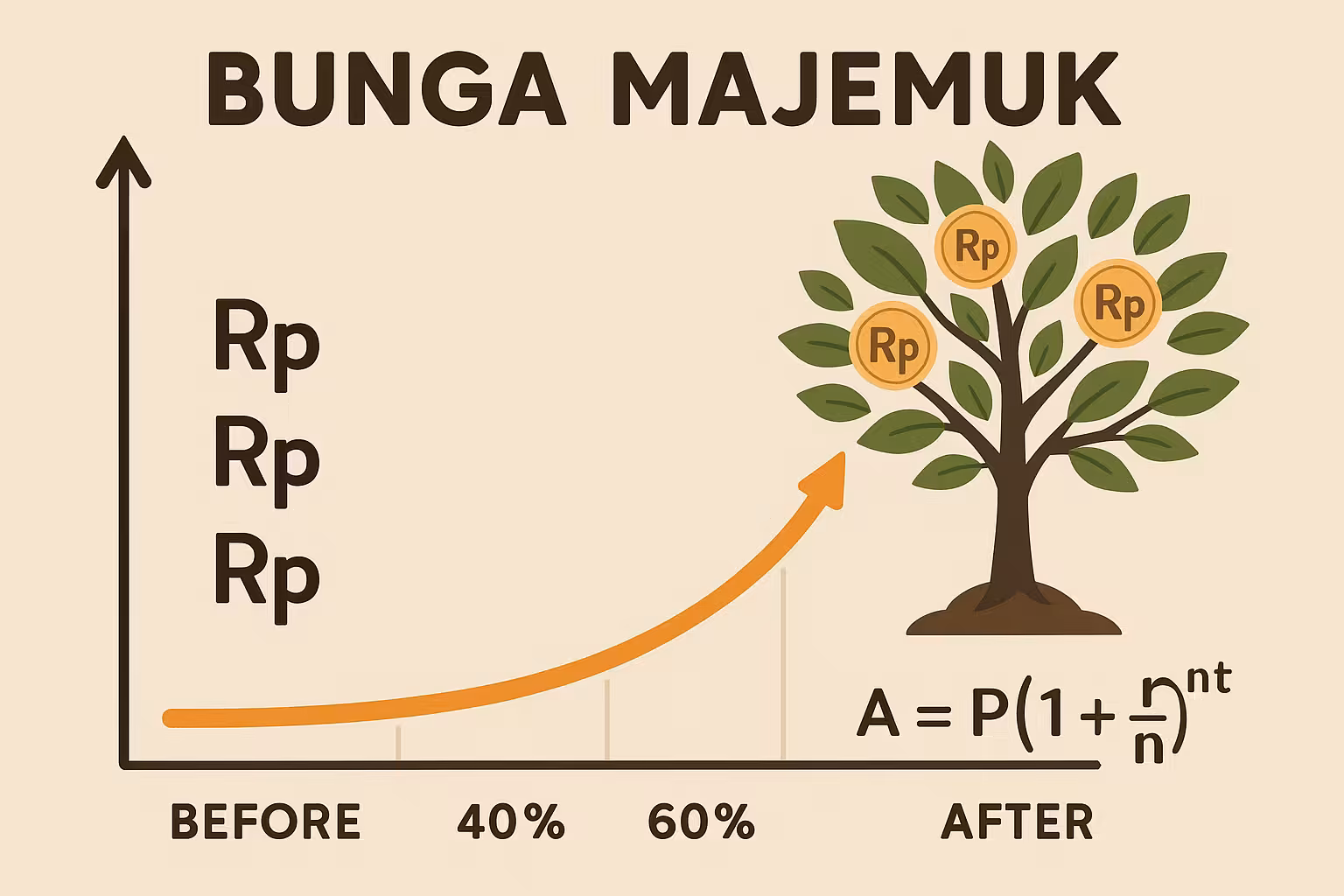 Visualisasi compound interest - pertumbuhan eksponensial investasi dengan efek bunga berbunga